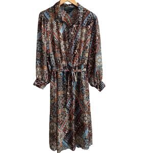 Stella & Julie Long Sleeve Shirt Dress Floral 16W